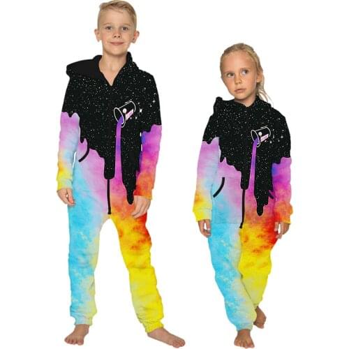 Fashion Splashing ink 3D Print Pullover Kid Rompers Colorful Long Pants Party Autumn and Winter Jumpsuit Long Sleeve