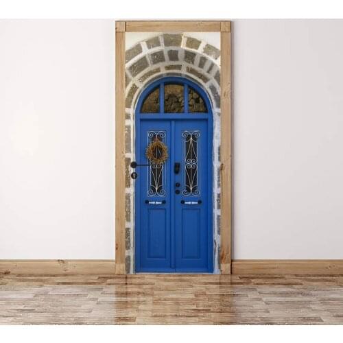 MT036 European Arch Vintage Building Door Glass chu chuang tie Creative Wooden Door Renovation Removable Wall Stickers