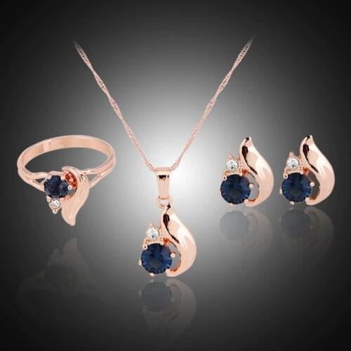 Upscale Beautiful Graceful Rhinestones Flower Ring Necklace Earring Set For Women 3-Piece Jewelry Set