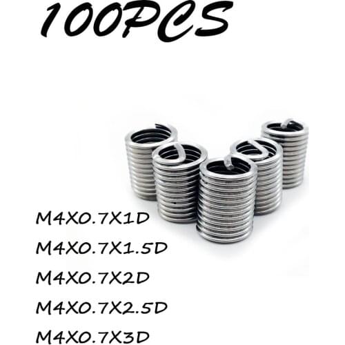 100pcs Silver Thread Repair Insert Kit Set Stainless Steel For Hardware Repair ToolsM4*0.7*1D/1.5D/2D/2.5D/3D