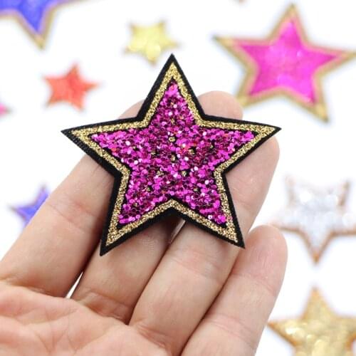 10pcs/lot Sequined Star Patch Bling Stars Stickers DIY Fabric Appliques Embroidered Iron On Coats Jeans Pants Badge Accessory