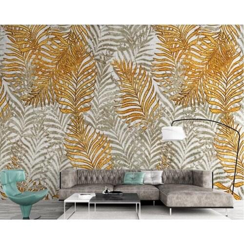 Tropical plant leaves vintage golden 3d wallpaper mural,living room study sofa TV wall bedroom wall papers home decor restaurant