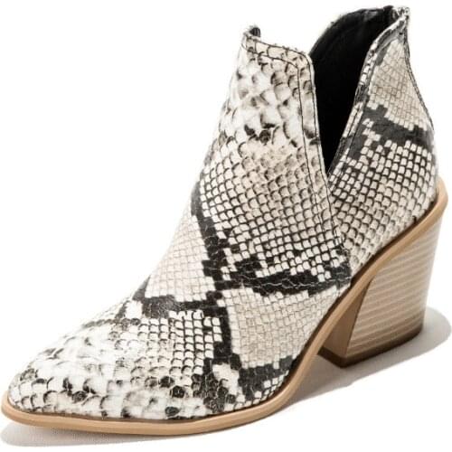 Autumn New Lady High-Heeled Boots Thick Heel Pointed Toe Nude Chelsea Boot Leopard Print Short Ankle Boots For Women 2022 Spring