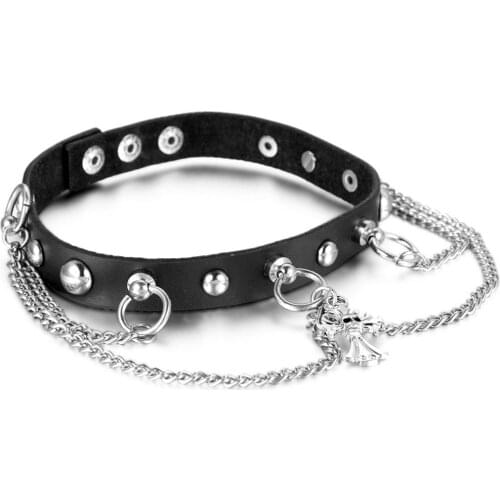 2020 New Rock Punk Jewelry Tassel Necklace Skull Cross Pendant Short Leather Choker Necklace Women Collar hombre