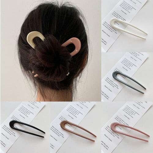Plastic Resin Hair Plug Geometric U Shape Hair Clip Acrylic Fork Hairpins Korean Simple Barrette DIY for Women Hair Style Tool