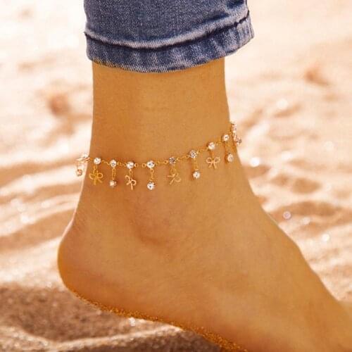 Ankle Vintage bow-knot rhinestones pendant womens bracelets jewelry on the leg charms beach ankles girls