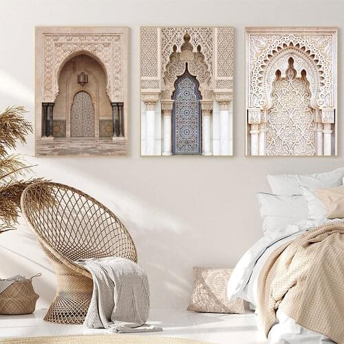 Islamic Architecture Poster Moroccan Mosque Arch Door Canvas Painting Bohemia Wall Art Print Modern Pictures Living Room Decor
