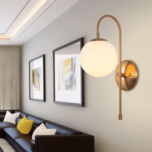 Northern Europe post modern round glass wall lamp fashion art restaurant corridor bedroom bedside Hotel Gold wall lamp