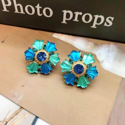 Blue Flower Earrings Stud Elegant Luxury Female Vintage Jewelry Femme Girls Party Wedding Accessories