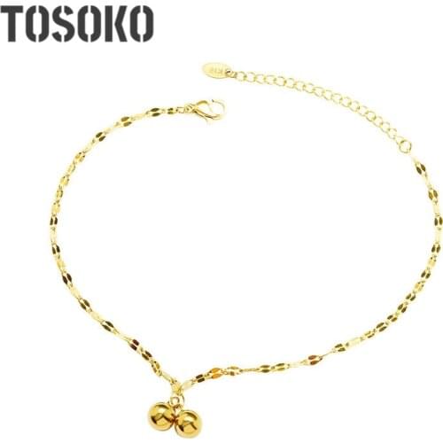 TOSOKO Stainless Steel Jewelry Sexy Fish Mouth Two Steel Ball Chains Lovely Anklet Women BSS088