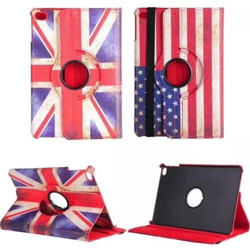 360 Degree Rotating USA UK National Flag Flip Stand Leather Cover Funda Case For Apple iPad Mini 5 4 Mini5 Mini4 Coque +Film+Pen
