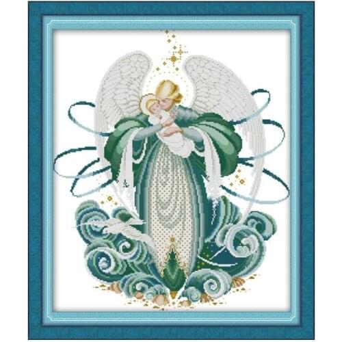 Cross Stitch Angel Mother And Son DMC 11CT 14CT Stamped Embroidery Kit Counted Cross-stitch Kit Embroidery Home Decor Needlework