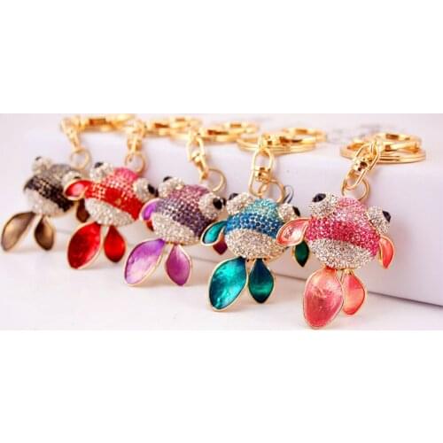 XDPQQ Fashion Colorful Rhinestone Goldfish Keychain Color Paint Ladies Bag Accessories Metal Pendant Pendant