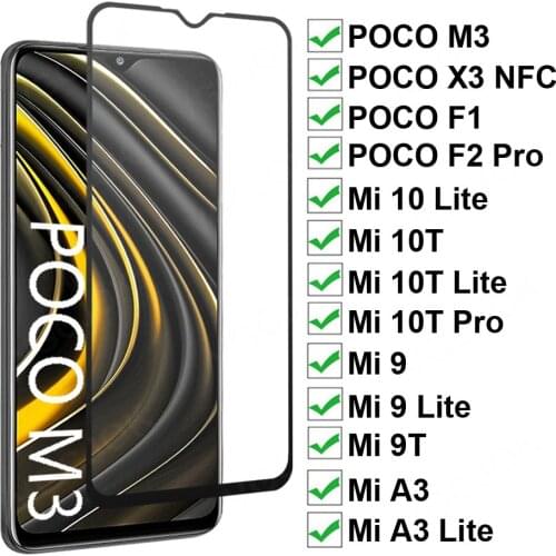 9D Protective Tempered Glass For Xiaomi POCO M3 X3 NFC F1 F2 Pro Screen Protector For Mi 9 10 Lite A3 9T 10T Pro Full Cover Film