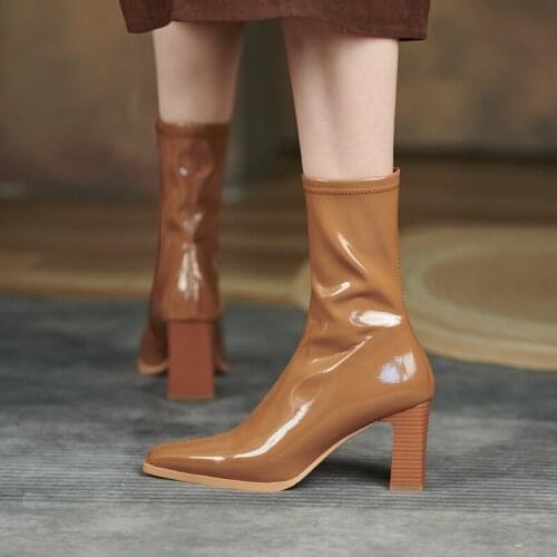 Elegant Booties Woman High Heels Boots Autumn Genuine Leather Winter High Heel Boots Boots Working Casual Party Shoes Woman