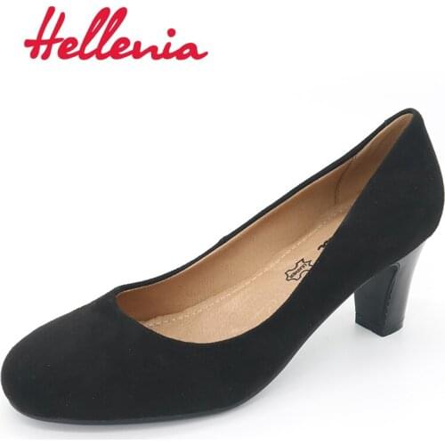 Hellenia Bassic Office Work lady Pumps Round Toe Handmade Woman Casual Shoes Plus PU Leather Soft sole Leather Lining shoelaces
