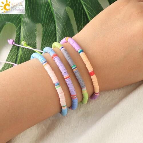 CSJA Bohemian Beaded Bracelets Colorful Polymer Rainbow Clay Beads Bracelet for Women Charms Girl Friendship Gift Jewelry S589