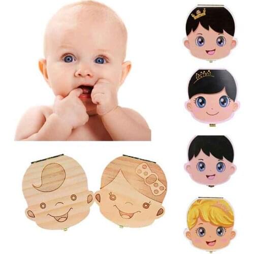 Tooth Box Portugue /Spanish/English/Russian/French Colorful Wood Tooth Box place Save Milk Teeth Storage Collect Umbilical