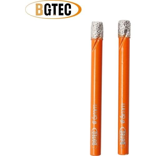 BGTEC 2pcs Round shank 6mm Dry drilling bits Vacuum Brazed diamond drill bits for ceramie tile granite glass