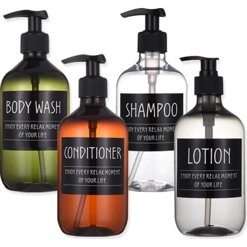 4Pcs Soap Dispenser Bottles for Kitchen/Bathroom Refillable Shampoo Shower Gel Liquid Container Plastic Lotion Bottle with Label