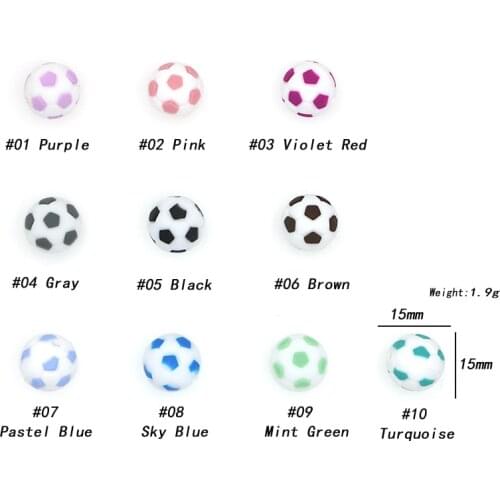 Kovict 50/100/200/500pcs Silicone Beads 15mm Baby Teether Football Food Grade Silicone Soccer Round Bead BPA Free Bracelet