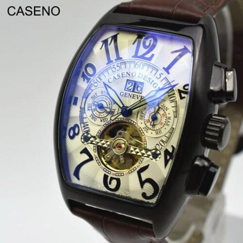 Automatic Mechanical Men Watch Fashion Skeleton Leather Wrist Watch Mens Top Brand Luxury Tourbillon Watch Classic Men CASENO