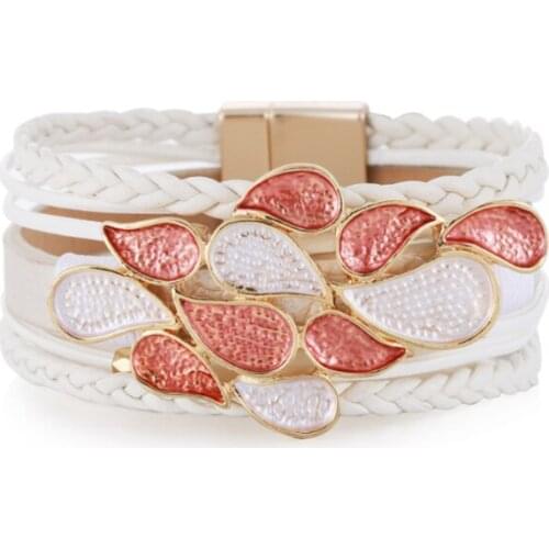 Drip Oil Alloy Leather Bracelets for Women Simple Multilayer Magnet Wrap Bangles Fashion Costume Jewellery Gift