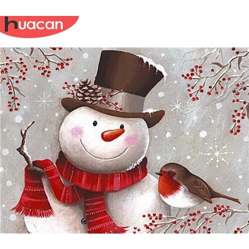 HUACAN 5D Diamond Painting Full Drill Round Snowman Diamond Embroidery Mosaic Cartoon Christmas Decorations