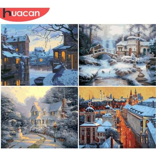 HUACAN DIY Pictures By Number Winter House Kits Home Decor Painting By Numbers Snow Drawing On Canvas HandPainted Art Gift