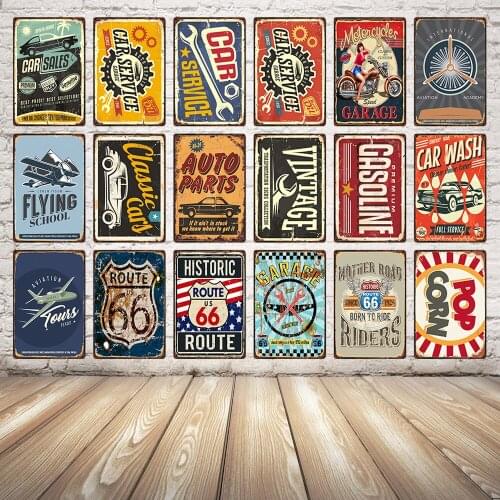 [ Kelly66 ] Route 66 Car Service Motor Garage Vintage Metal Sign Tin Poster Home Decor Bar Wall Art Painting 20*30 CM Size Dy11