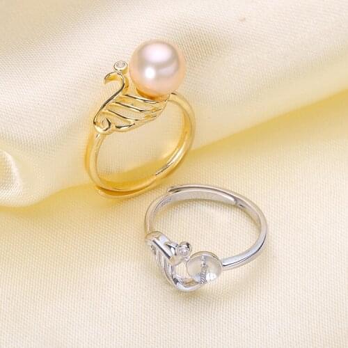 Swan Design Pearl Rings Settings S925 Sterling Silver Pearl Rings Holder Adjustable Size Rings Components 3Pieces/Lot