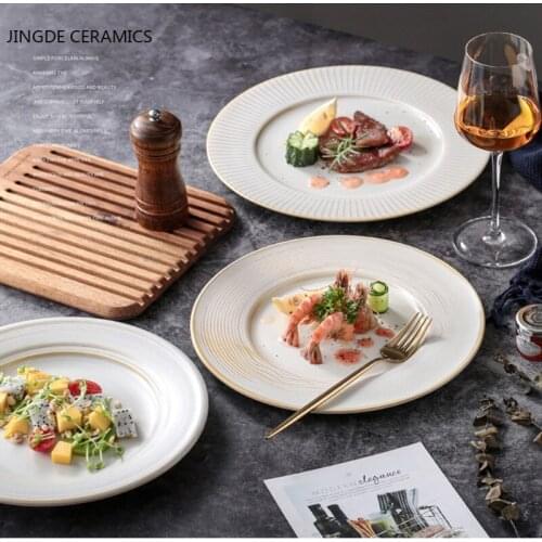 Creative Round Black and White Ceramic Plate Western Food Plate Sushi Steak Dish Household Kitchen Furniture Noodle Soup Tray