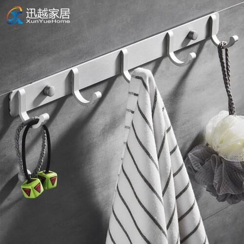 Towel Robe Hooks Matte Silver Aluminum Coat Hanger 3-6Hook Wall Door Bath Rack For Hanging Bathroom Kitchen Accessories