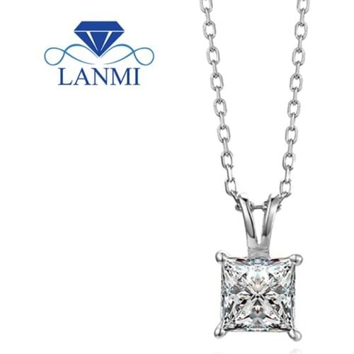 LANMI Silver 925 Pendants Necklace Natural Square Moissanite Pendant Chain Stering Silver Jewelry For Young Girls Birthday Gifts