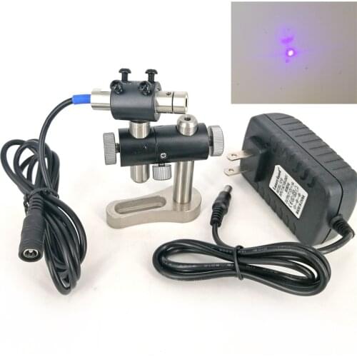 Lab use 12*50mm 405nm 10mw Violet Purple Blue Dot Laser Diode Module Focusable 12VDC with Support and Adapter