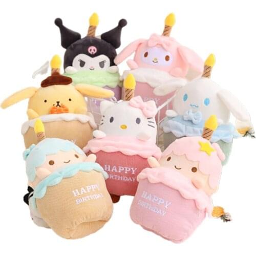 20 Cm My Melody Kt Kuromi Cartoon Cake Cute Soft Stuffed Cinnamoroll Pom Purin Birthday Song Lights Doll Kids Toys Gift