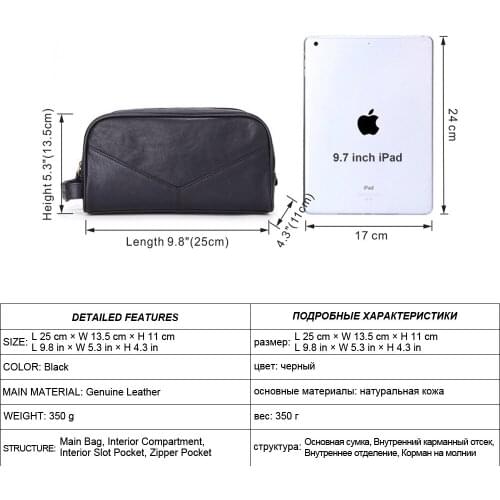 Men Cosmetic Bag Genuine Leather Fashion Makeup Bag Travel Toiletry Case Hand-held Make Up Wash Bags for Male Organizer