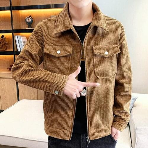 2021 Mens Casual Spring Handsome Corduroy Jacket Youth Lapels Double Pocket Corduroy Jacket