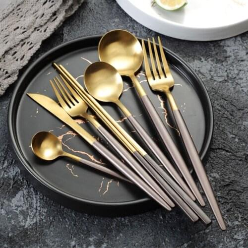 4Pcs/set Dinnerware Set 304 Stainless Steel Black Gold Cutlery Set Knife Fork Set Flatware Tableware