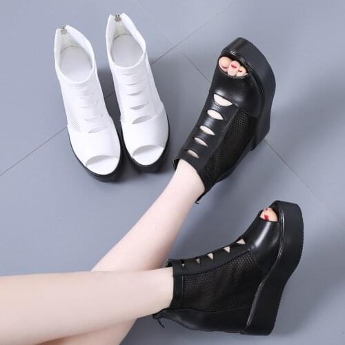 2021 summer new leather fish mouth sandals womens wild high-heeled womens shoes sexy hollow net boots for women