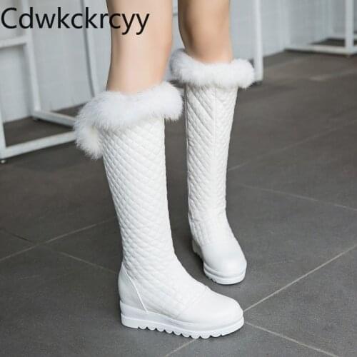 Winter The New fashion Rabbit hair Round head Increase within snow boots white Sexy Plus velvet Keep warm High heel Women boots