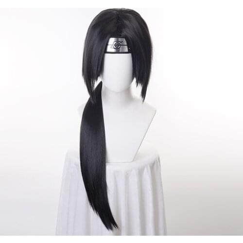 Itachi Uchiha Long Straight Black Uchiha Itachi Cosplay Wig Heat Resistant Synthetic Wigs + Headband + Wig Cap