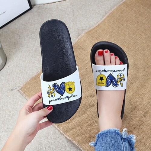 Peace Love Police Printed Slippers 90s Girls Home Indoor Women Slippers Summer Non-slip Slides Fashion Flip Flops