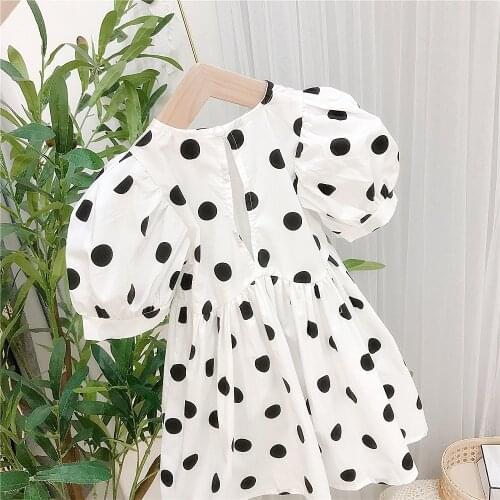 Toddler Girl Dot Dress Puff Sleeve White Princess Dress New Design Backless Casual Summer Dress for Children Clothes