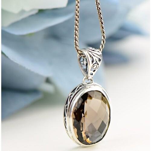 925 Sterling Silver Citrine Pendant For Women With Gemstones Vintage Necklaces & Pendants Pendulos Para Radiestesia