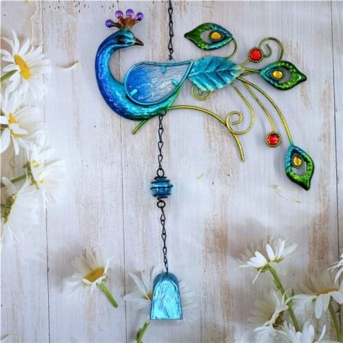 Peacock Wind Chimes 19 Inch Metal Art Hanging Bells Ornaments for Garden Patio Door Wall Home Decoration