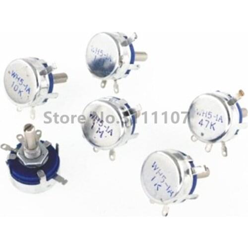 2PCS/LOT WH5-1A 470R 1K 10K 47K 4K7 100K 470K 220K 1K5 22K 1M ohm 3-Terminals Round Shaft Rotary Taper Carbon Potentiometer