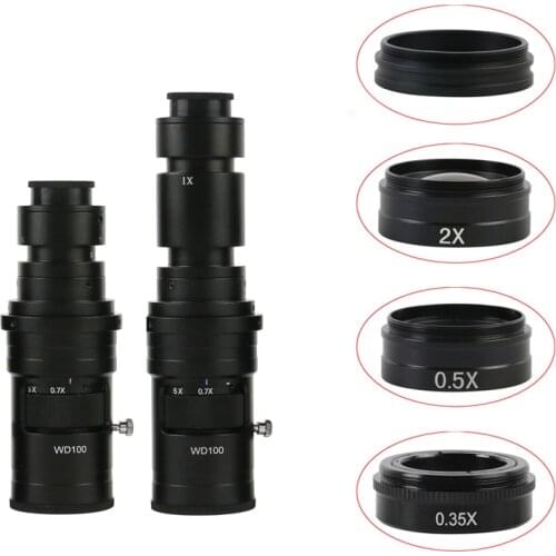 0.7X-5X Adjustable Magnification Continuously 200X 500X C-mount Zoom Lens+0.5x Barlow Lens For HDMI USB Video Microscope Camera