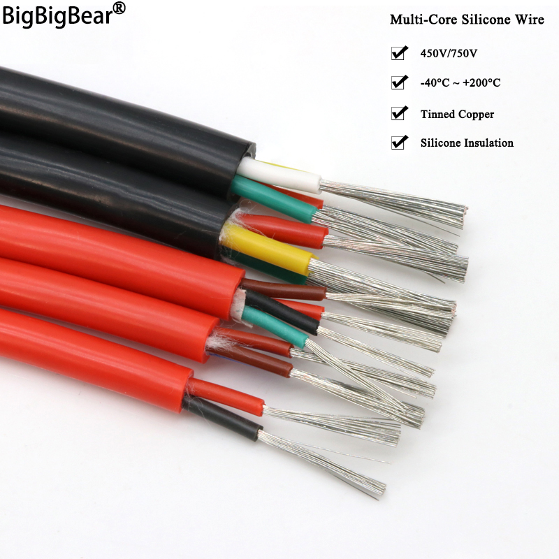 Square 0.3 0.5 0.75 1 1.5 2 2.5 4mm Ultra Soft Silicone Rubber Cable 2 3 4 Cores Insulated Flexible Copper High Temperature Wire