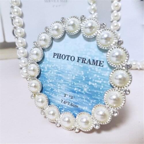 Romantic Vintage Photo Frame Metal Pearl Diamond Frame Round Rectangular DIY Picture Frame Wedding Table Decoraion Gifts